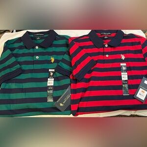 U.S. Polo Assn. Kids Striped Polo Shirts - Green and Red